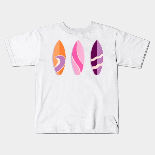 colorful surfboards- pink, orange and purple Kids T-Shirt by Home Cyn Home 